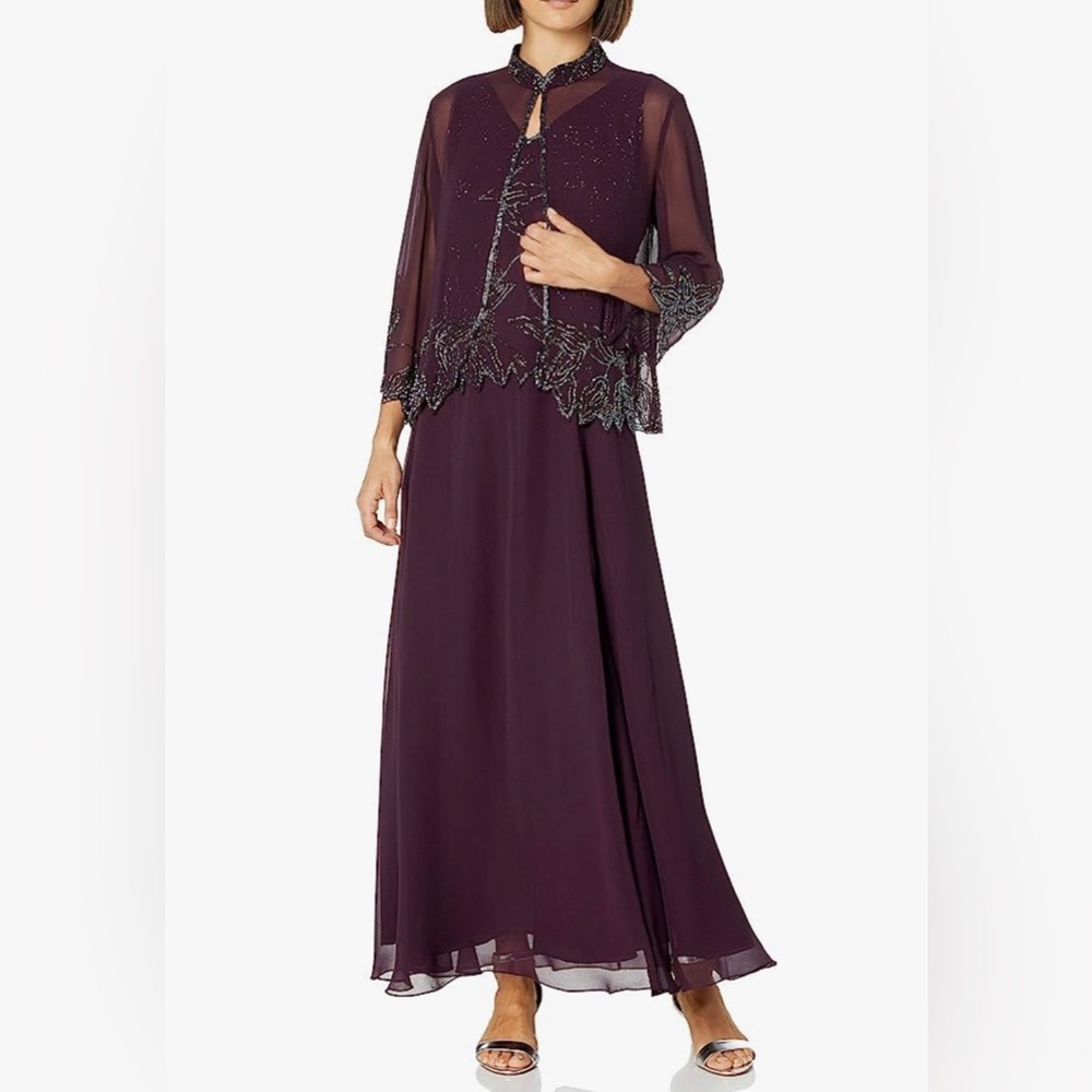 J Kara Women's Size Beaded Jacket Dress Plus